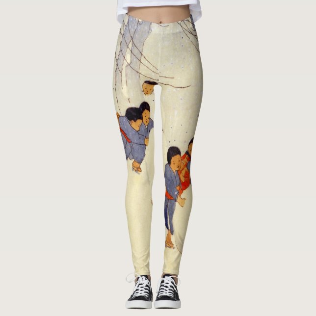 Crianças japonesas brincando com leggings impressa (Frente)