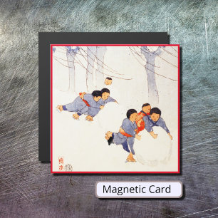 Crianças japonesas rolando grandes bolas de neve