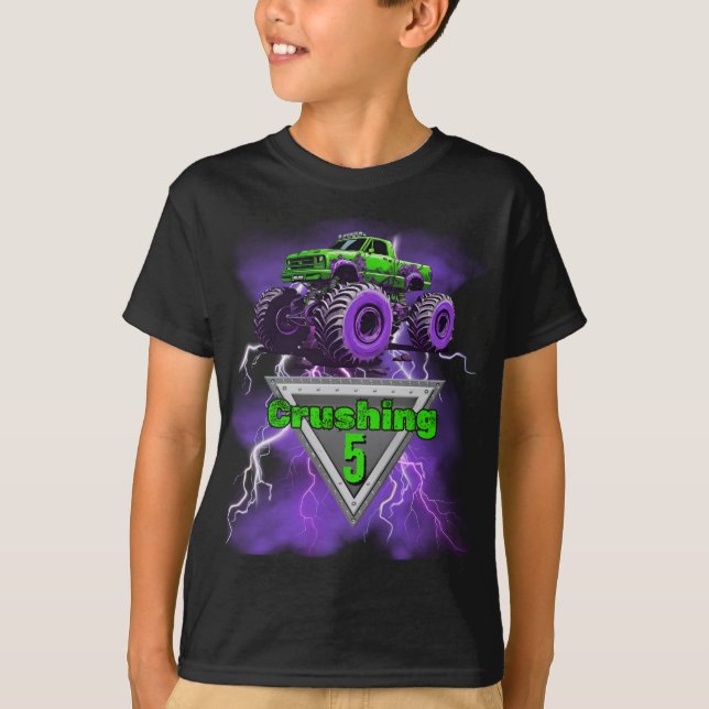 Crianças Monster Truck Esmagando camiseta de anive (Frente)