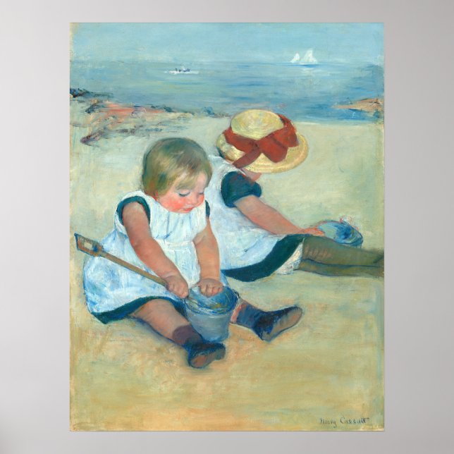Crianças na praia - Mary Cassatt Fine Art Poster (Frente)
