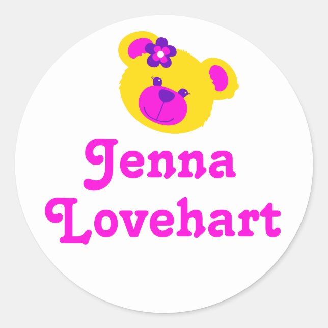 Crianças nomeadas de ursinho branco rosa adesivo (Frente)
