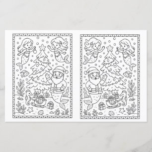 Crianças Página de Coloração de Natal Sereias e Pa