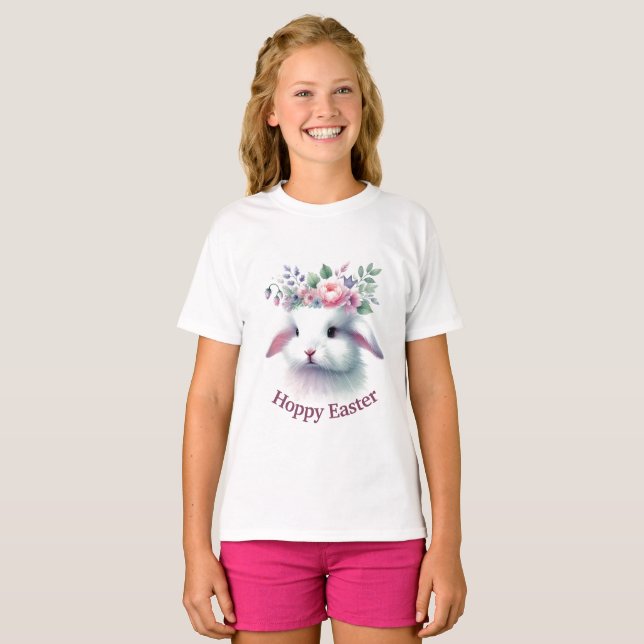 Crianças "Páscoa Hoppy" T-Shirt com Rosto Coelho (Frente Completa)