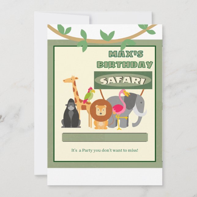 Crianças Personalizadas Convite Safari (Frente)