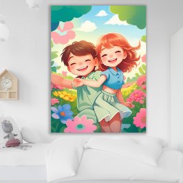 Crianças sorrindo na Poster de Jardim de Flor Colo