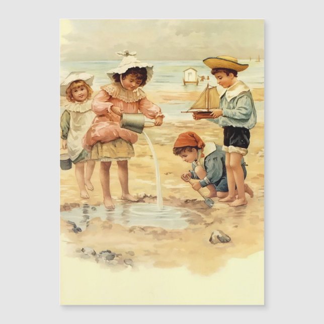 Crianças Vitorianas Antigas na Praia Arte Refinada (Frente)