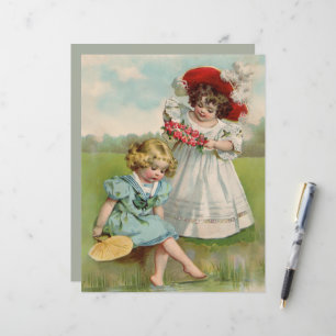 Crianças Vitorianas Jardim de Verão Vintage Menina