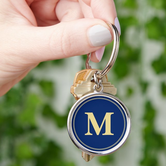 Criar Chaveiro de Monograma Dourado Azul Personali (Create Personalized Blue Gold Monogram Keychain)