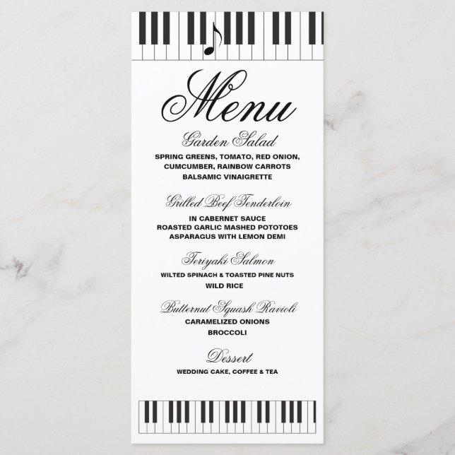 Criativo Músicos Piano Keys Menu de Casamento (Frente)