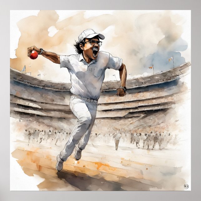 Cricketer indiano - Impressão de críquete de arqui (Frente)