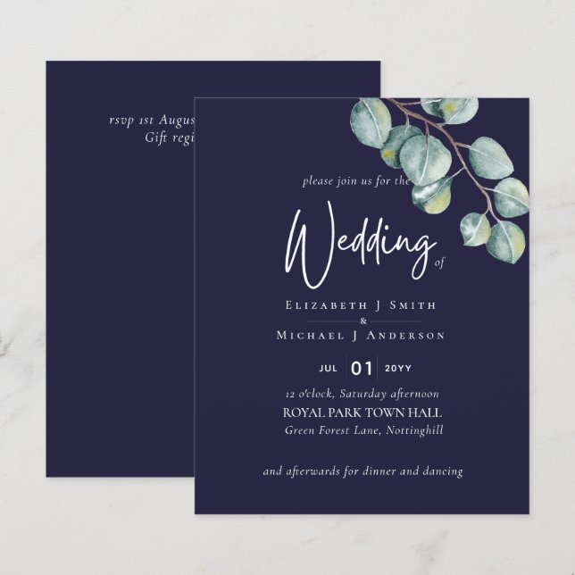 Crie O Seu MARINHO White Sage Casamento Eucalyptus (Frente/Verso)