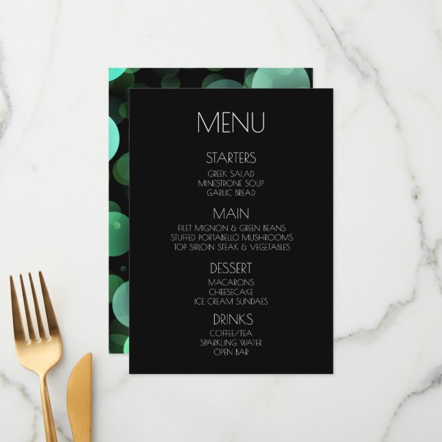 Crie o Seu Próprio - Menu de Bolhas Bokeh Verde (Frente/Verso In Situ)