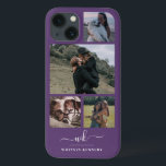 Crie O Seu Próprio Monograma De Colagem De Fotogra<br><div class="desc">Caso Elegante Monogrammed Purple Photo Collage iPhone 13 - Colagem de fotos Keepsaoke 4 com um modelo de monograma personalizado para suas iniciais e sobrenomes e nome de cheio abaixo da linha divisor em um fundo roxo.</div>