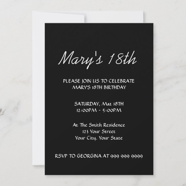 Crie Seu Convite de 18 Anos Preto (Frente)