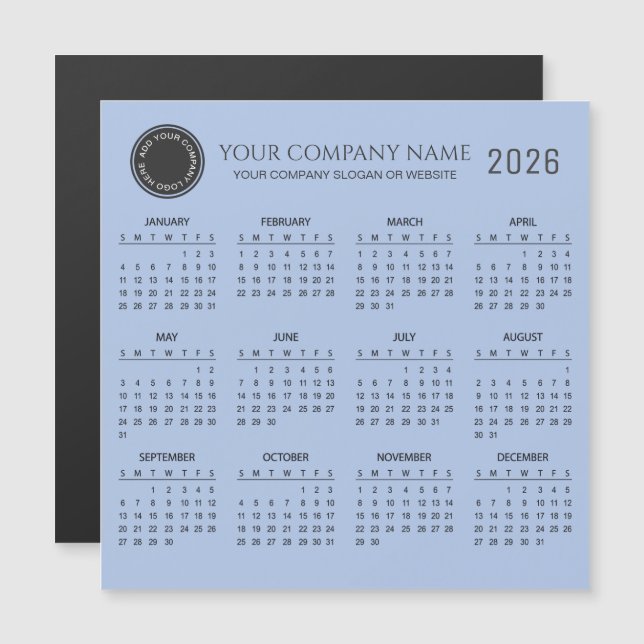 Crie Seu Próprio Calendário de Empresa 2026 | Ímã (Frente/Verso)