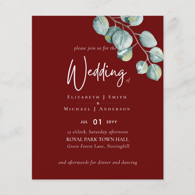 Crie Seu Próprio Folheto De Casamento Eucalyptus B (Frente)