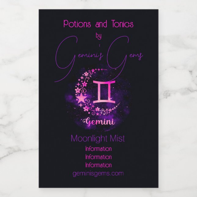 Crie seu próprio Gemini Celestial Roxo Zodiac (Rótulo Único)