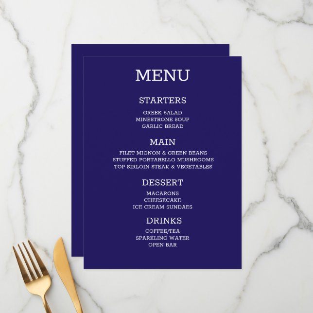 Crie Seu Próprio Menu Personalizado de Índigo (Frente/Verso In Situ)