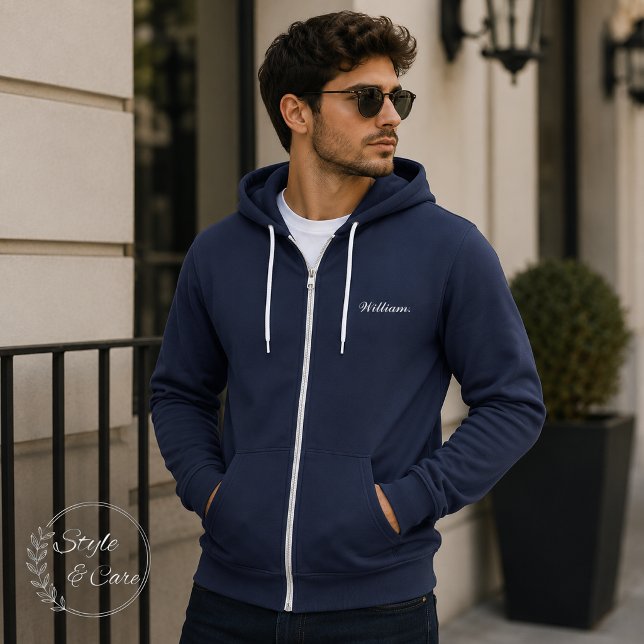 Crie Seu Próprio Nome Neste Moletom Navy com Zíper (Create Your Own Name on This Navy Full Zip Hoodie)