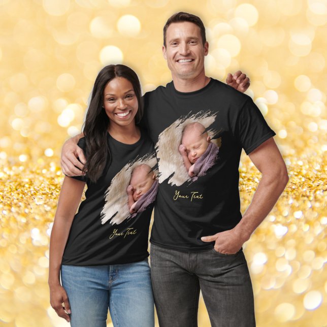Crie Sua Própria Camiseta Preta Personalizada com  (Create Your Own Custom Photo and Text Dark T-Shirt)