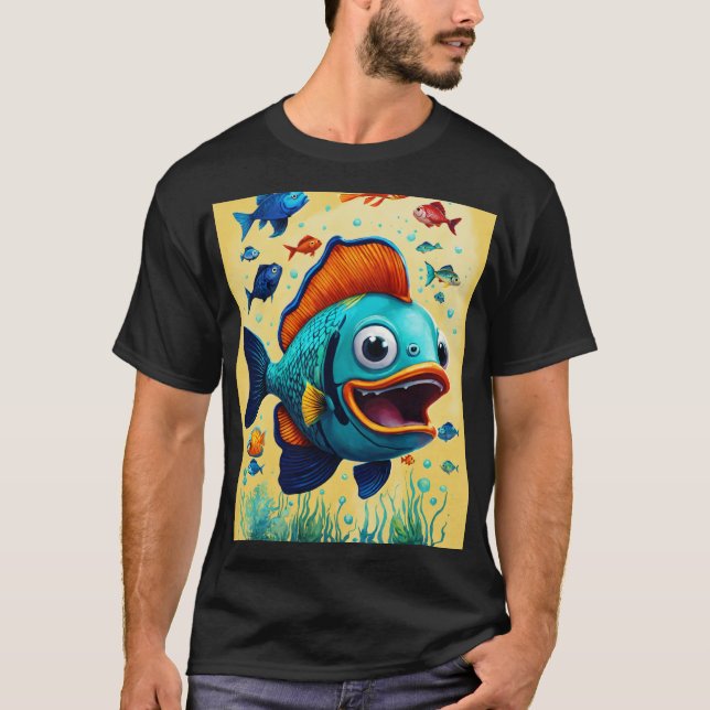crie um peixe falante para uma marca de camiseta c (Frente)