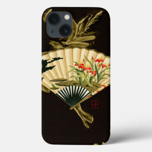 Crimped Oriental Fan with Floral Design