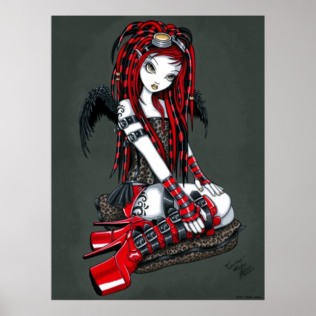 "Crimson" Red Tattoo Cyber Gótico Angel Poster (Frente)