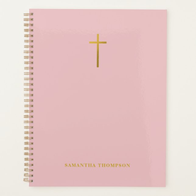 Cristãos de Planejador Religioso Rosa e Dourado (Frente)