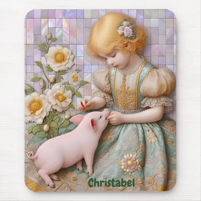 CRISTÁVEL ~ Piglet Rapariga Pastel ~ Mousepad (Frente)
