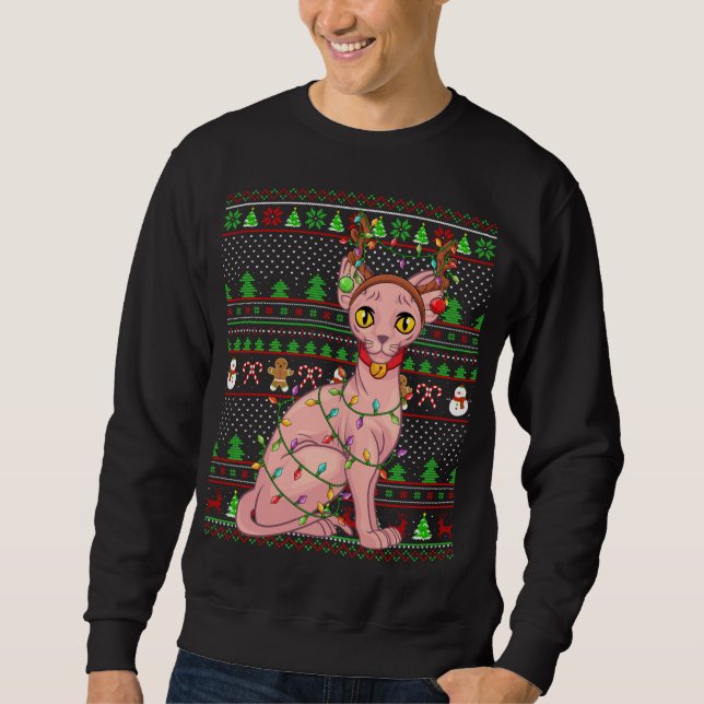 Cristo De Gato Sphynx Com Estilo De Suéter Do Xmas (Frente)