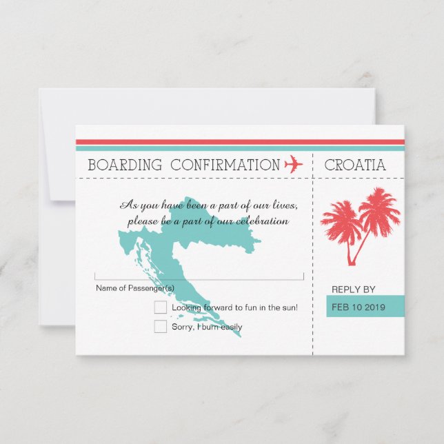 Croatia Bilhete de Embarque RSVP Turquesa e Coral (Frente)