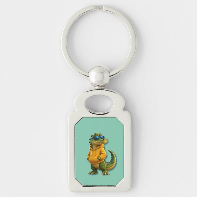 Crocodilo em capuz amarelo com chaveiro de metal v (Frente)