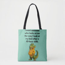 Crocodilo Engraçado em Capuz na Bolsa Tote Verde M