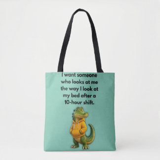 Crocodilo Engraçado em Capuz na Bolsa Tote Verde M