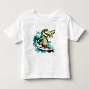 Crocodilo engraçado surfando T-Shirt