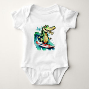 Crocodilo engraçado surfando T-Shirt