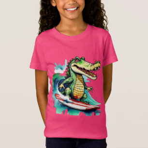 Crocodilo engraçado surfando T-Shirt