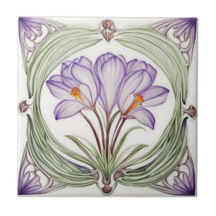 Crocus em azulejo cerâmico Simétrico Art Nouveau
