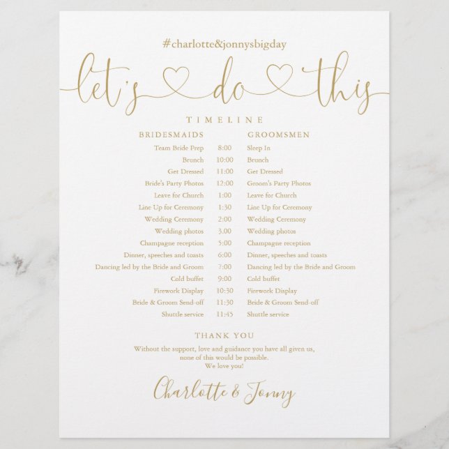 Cronograma de Casamento com Coração de Ouro Roteir (Frente)