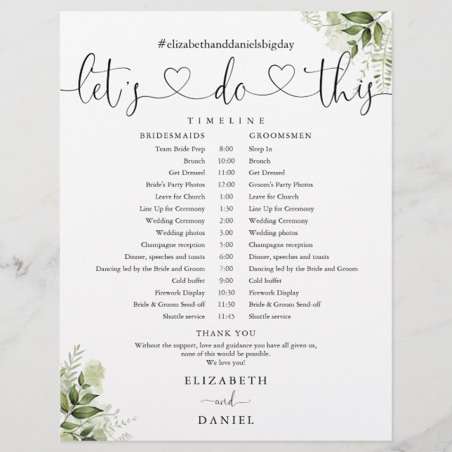Cronograma de Casamento com Coração em Verdor (Frente)