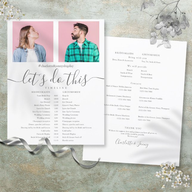 Cronograma de casamento com foto de letra cursiva  (Elegant Script Photo Wedding Schedule Timeline)
