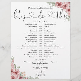 Cronograma de Casamento com Letra Floral em Coraçã