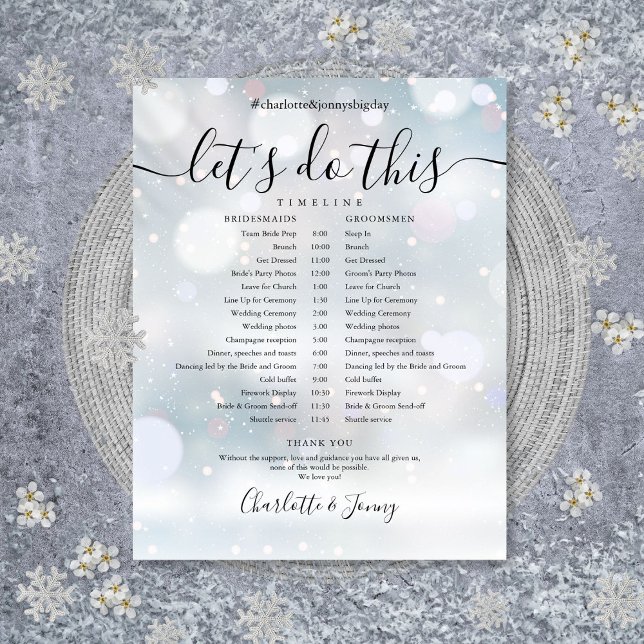 Cronograma de Casamento Elegante de Inverno em Scr (Winter Elegant Script Wedding Schedule Timeline)