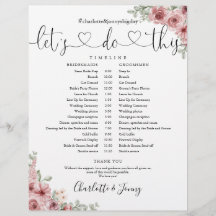 Cronograma de Casamento em Letra Floral Rosa Empoe