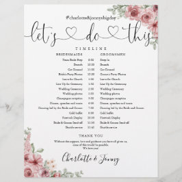Cronograma de Casamento em Letra Floral Rosa Empoe