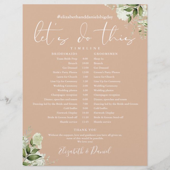 Cronograma de Casamento Greenery Tan (Frente)