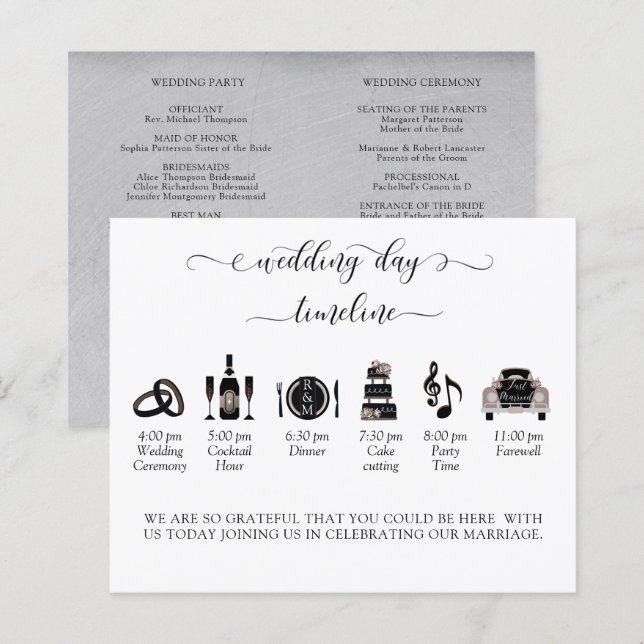 Cronograma de Casamento Negro e Silver Elegante, P (Frente/Verso)