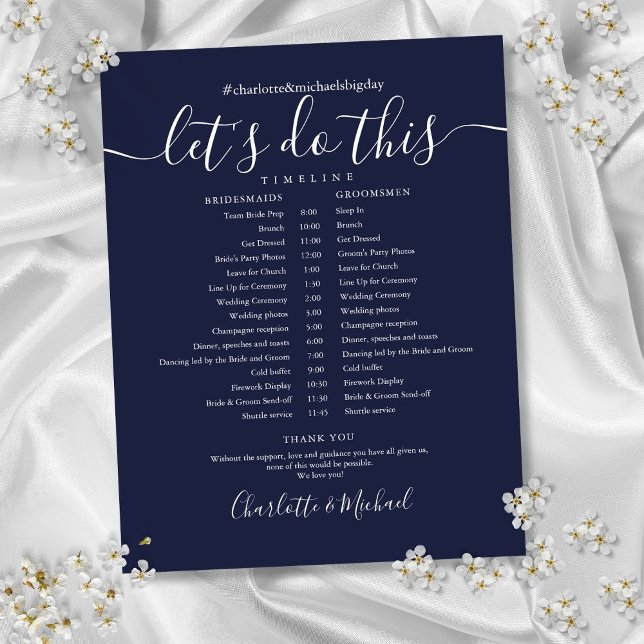 Cronograma de Marinho Azul do Elegante (Elegant Navy Blue Wedding Schedule Timeline)