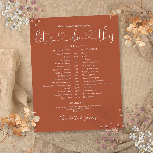 Cronograma do Casamento com Roteiro de Coração de  (Terracotta Heart Script Wedding Schedule Timeline)