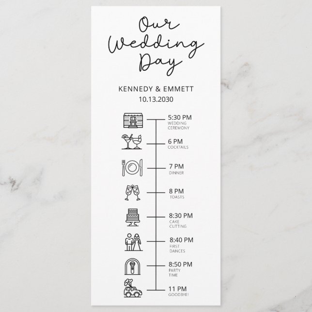 Cronograma do Dia do Casamento Programa Plano (Frente)